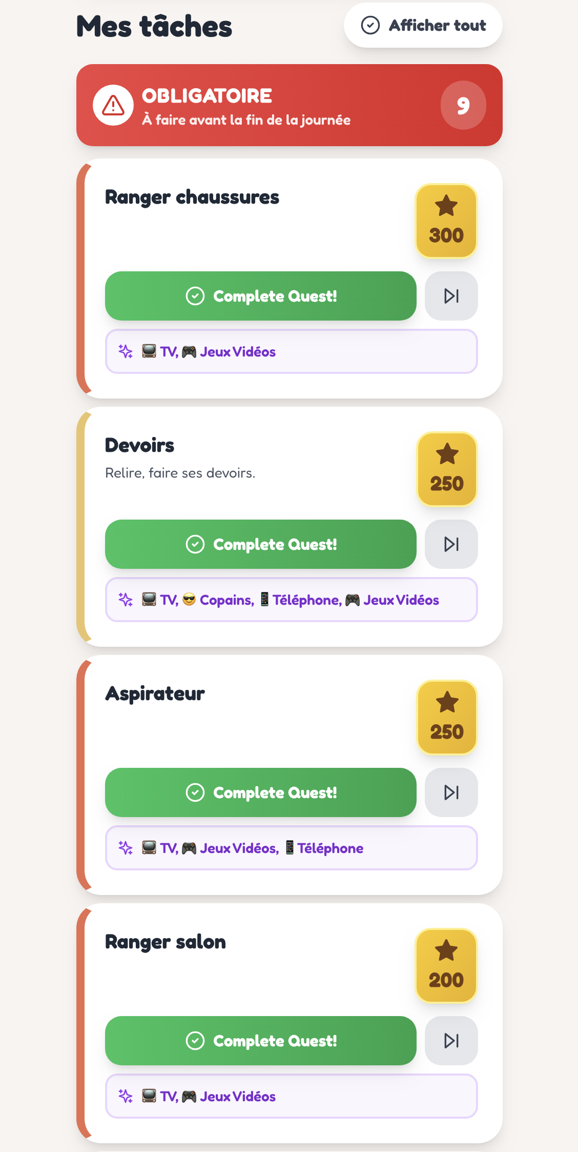 Les enfants accomplissent les missions du jour et apprennent la responsabilité.