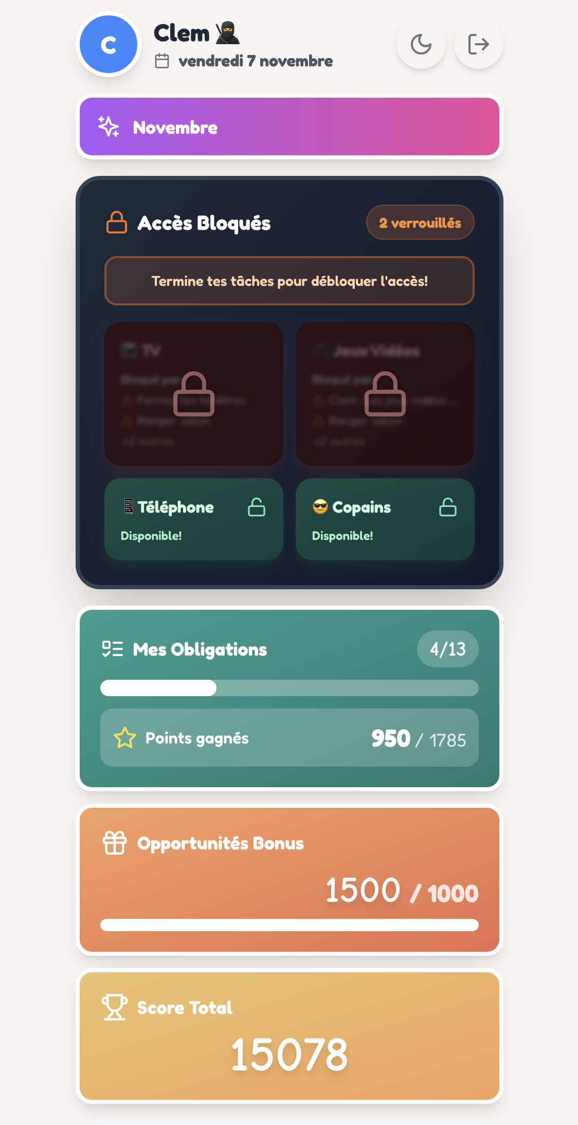 En validant des tâches, ils déverrouillent des récompenses et privilèges.